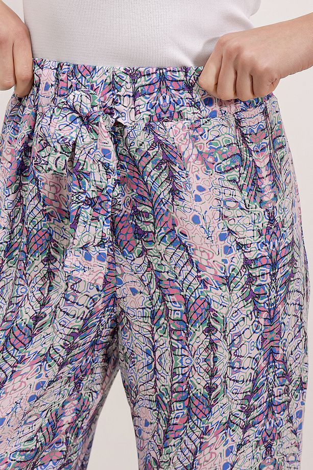 6523 Desenli Bol Paça Pantolon - Mor - 4