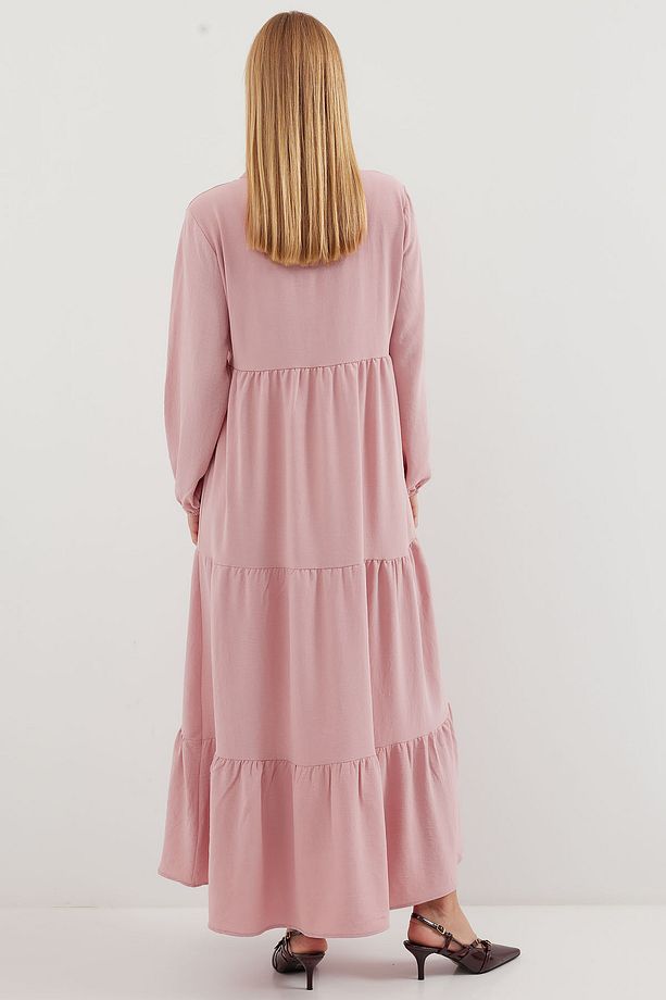 1627 Yaka Bağcıklı Tesettür Elbise - A. Pembe - 6