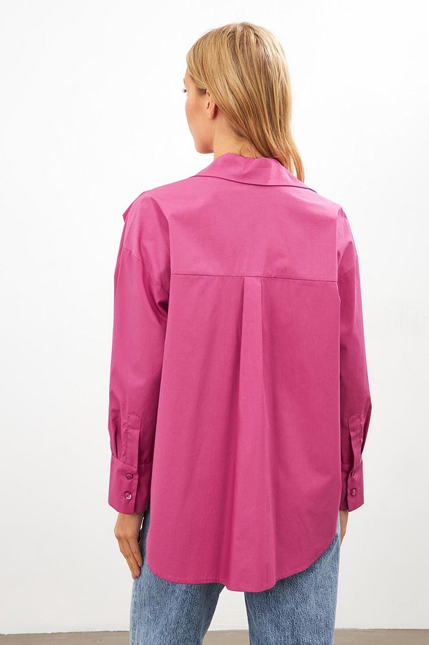 Gül Kurusu Gül Detaylı Uzun Kollu Oversize Gömlek - 4