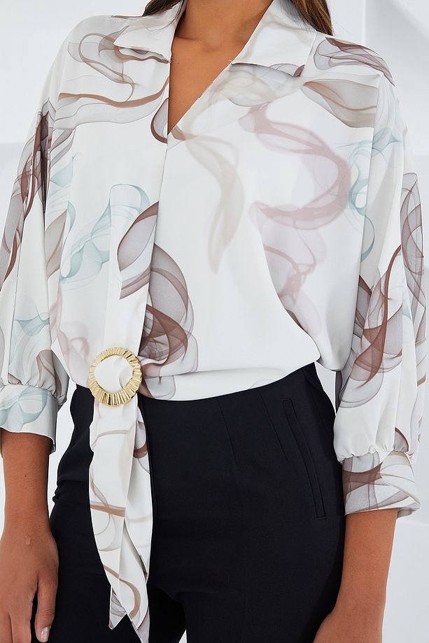 Kadın Oversize Dökümlü Crop Saten Gömlek 906 - Kahverengi - 5