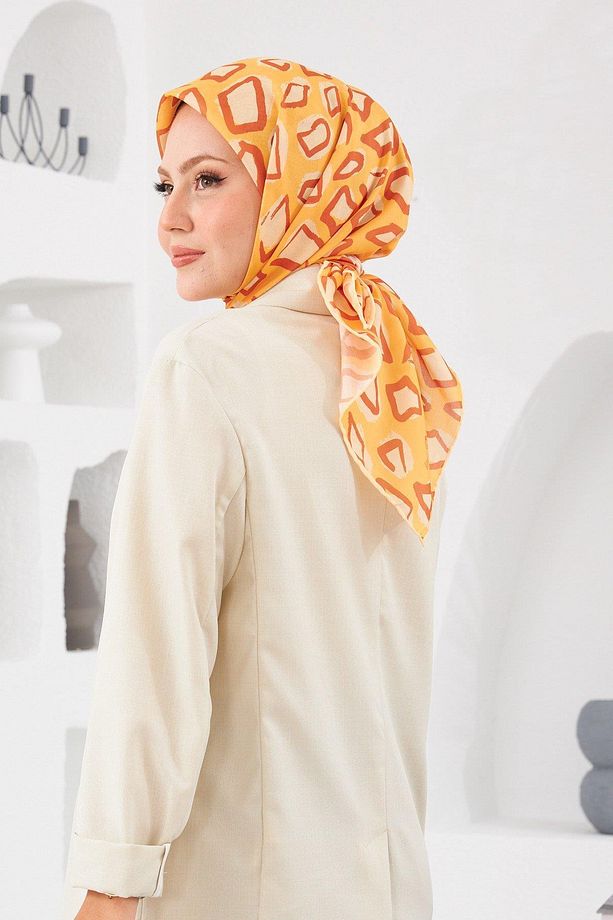Relax Geometrik Trapz Soft Eşarp Sarı Turuncu 1144-05 - 3