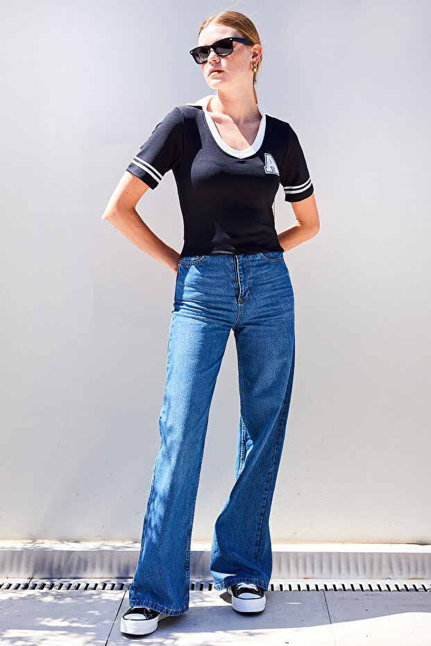 4320 Polo Yaka Basic Triko Bluz - Siyah - 3