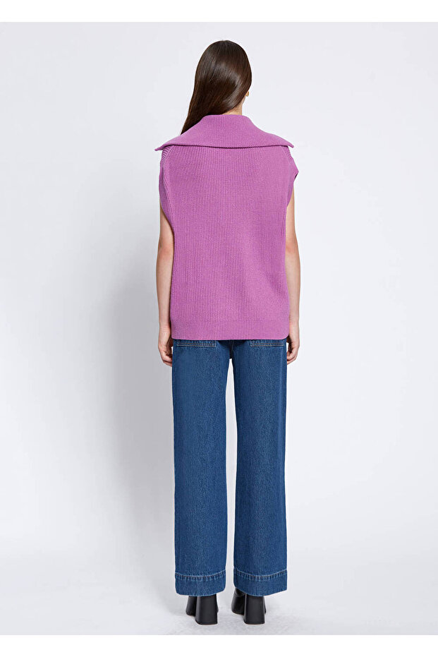 Oversıze Mor Triko Yelek - 5