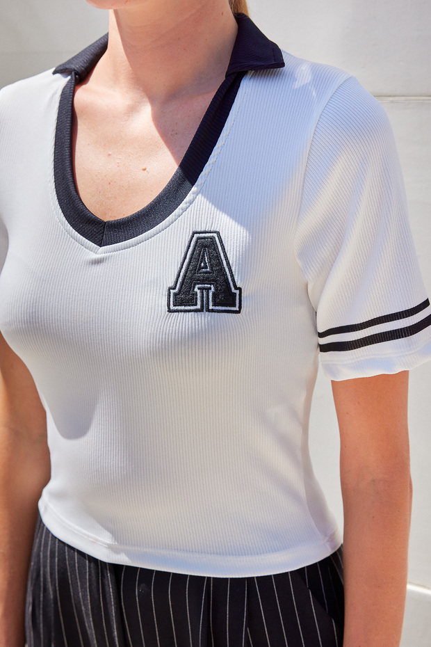 4320 Polo Yaka Basic Triko Bluz - Beyaz - 4