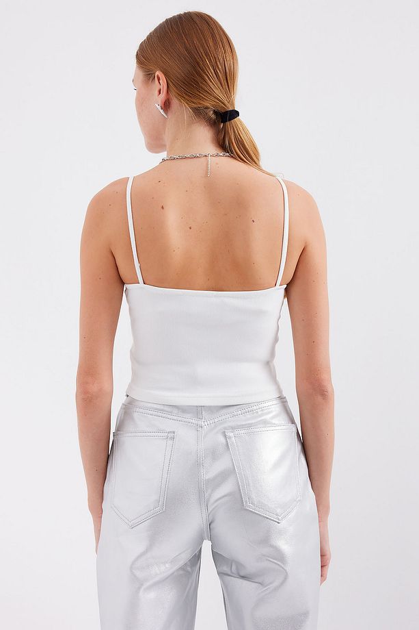 918 İp Askılı Crop Top - Beyaz - 6