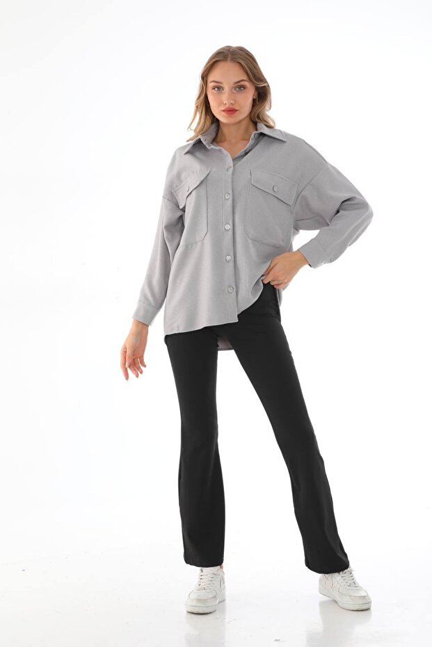 Çİft Cepli Oversize Ceket Gömlek - 4