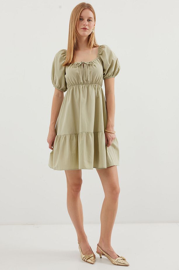2351 Kloş Poplin Elbise - Çağla - 2