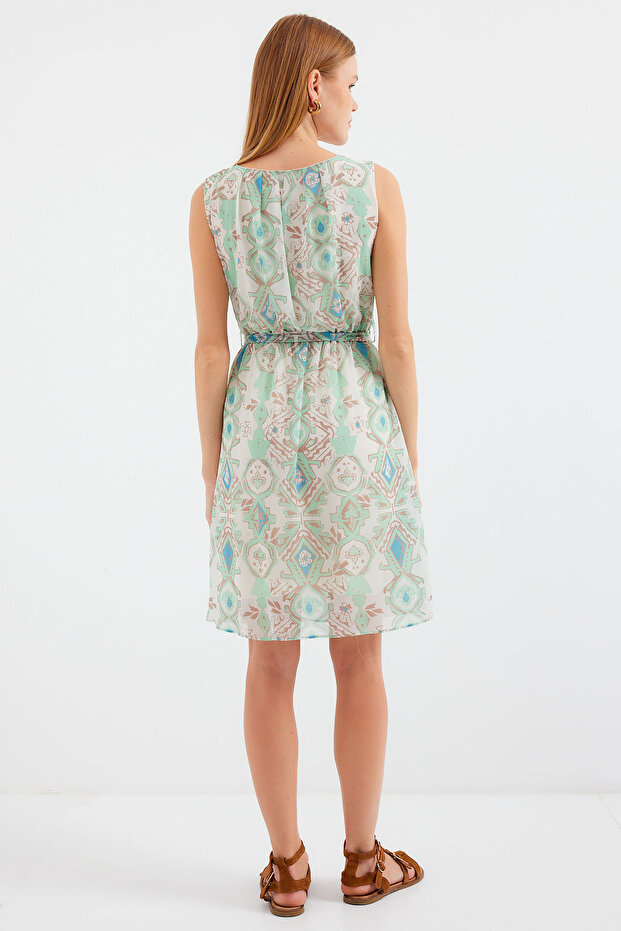 2501 Gemustertes Chiffonkleid mit Nullärmeln – Mint - 7