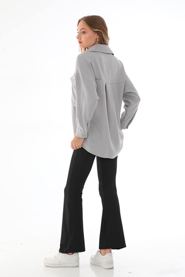 Çİft Cepli Oversize Ceket Gömlek - 5