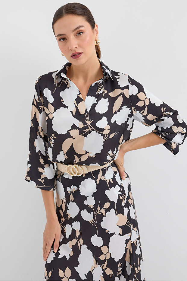 8018 بدلة مزدوجة من الساتان الأسود - 3