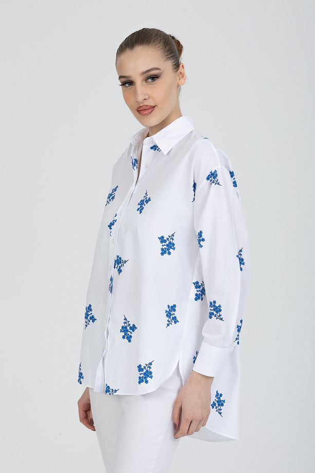Çiçek Baskılı Oversize Gömlek - 2