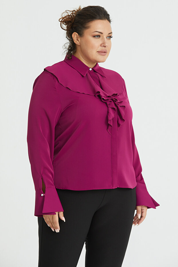 Flowy Ruffle Collar Plus Size Blouse - 3