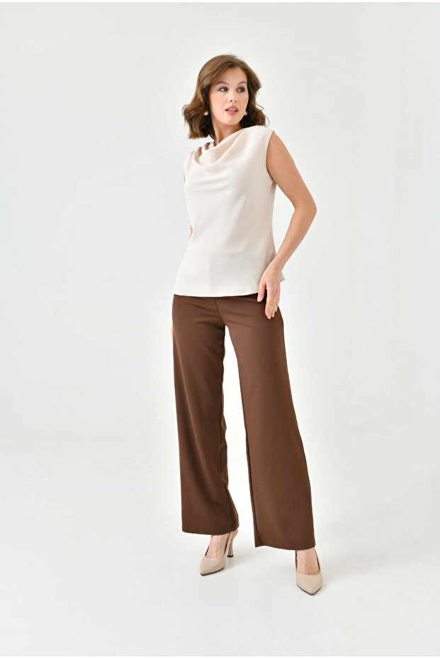 Draped Degaje Collar No Inner Show Short Sleeve Blouse Shirt