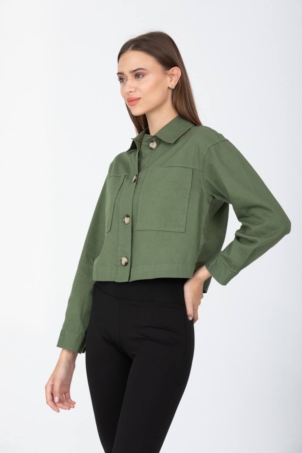 Çift Cepli Crop Ceket - 1