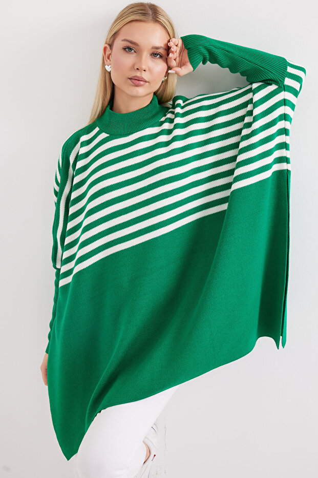 15783 Slit Poncho Sweater - F. Green