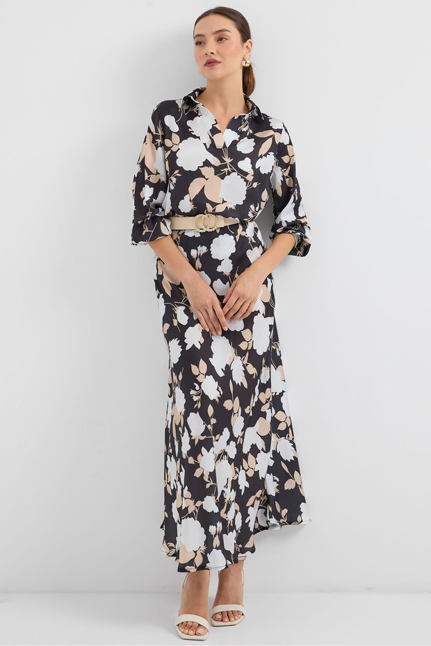 8018 بدلة مزدوجة من الساتان الأسود - 2