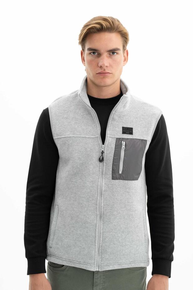 Ar-Ma Men's Gray Fleece Vest Regular Fit Full Zipper 100% Polyester Softech Winter Pocketed Unprinted K2642