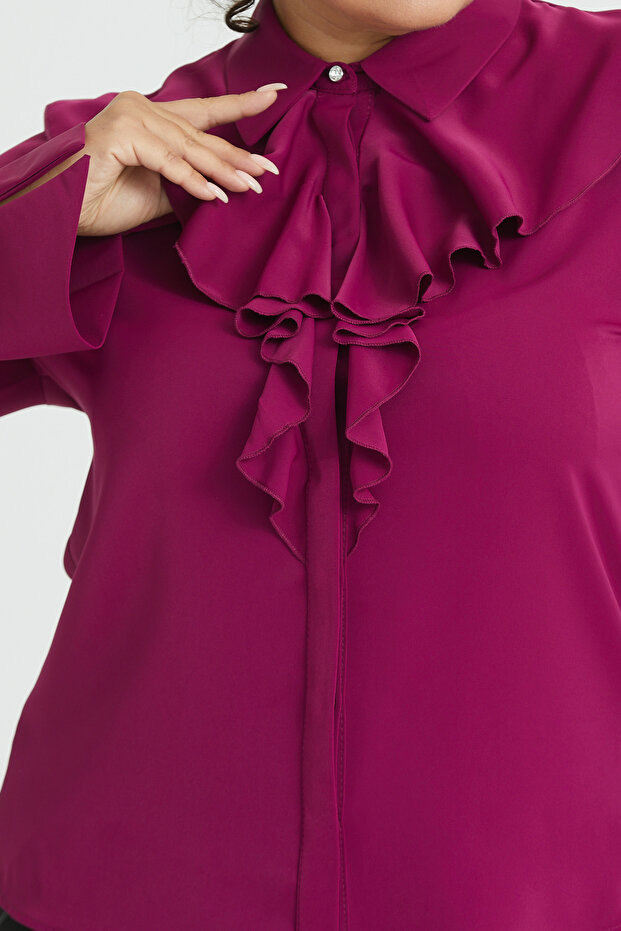 Flowy Ruffle Collar Plus Size Blouse - 4