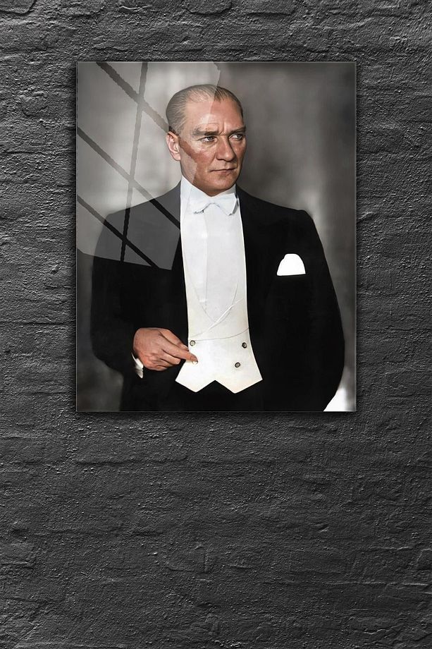 Gri MUSTAFA KEMAL ATATÜRK Desenli, Modern Sanat, 4 mm Temperli, Kırılmaz Cam Tablo - 1