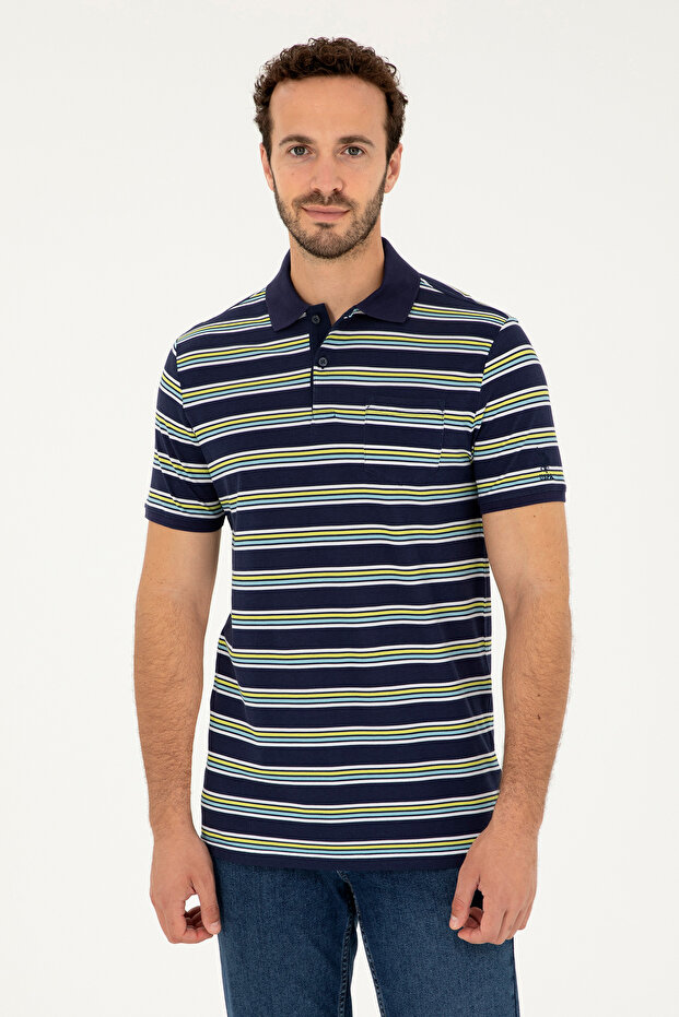 Men's Regular Fit Polo Neck Navy Blue T-Shirt 50288320-Vr033