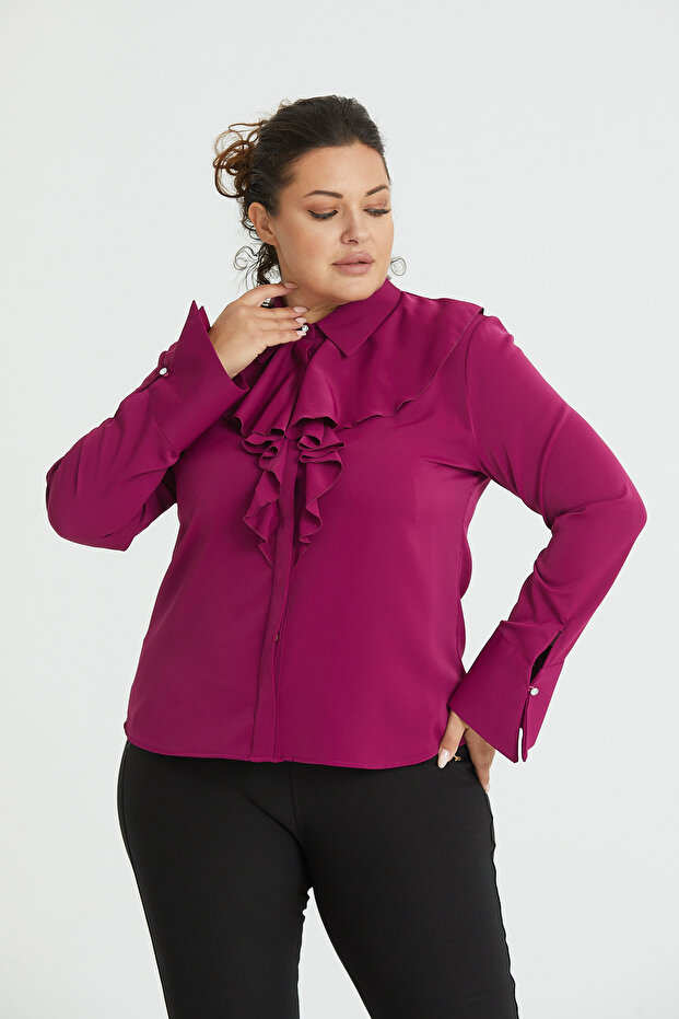 Flowy Ruffle Collar Plus Size Blouse - 2