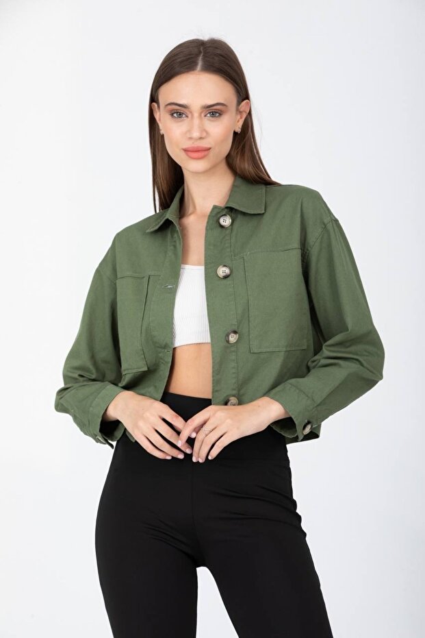 Çift Cepli Crop Ceket - 3