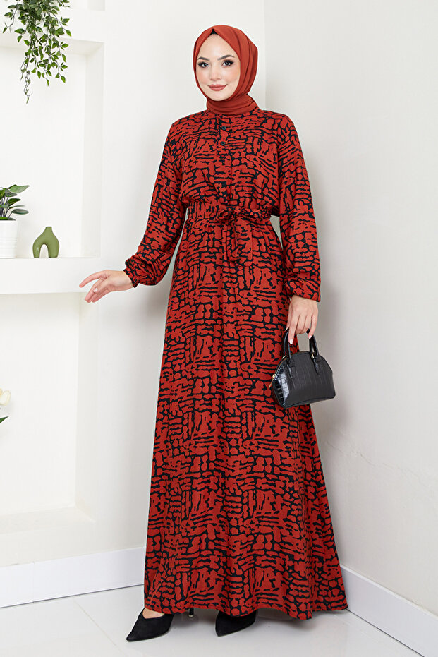 Patterned Dress with Elastic Cuffs 2476Hbs932-M Tile