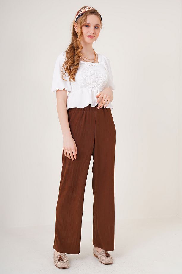 6543 Örme Pantolon - Kahverengi - 1