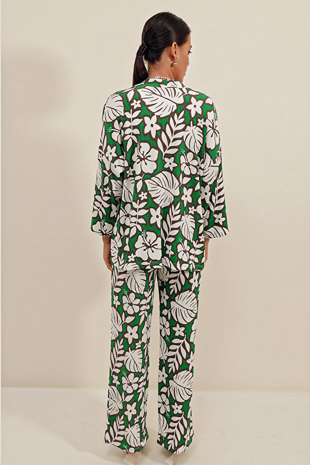 طقم مزدوج محبوك باللون الأخضر 6582 - 5