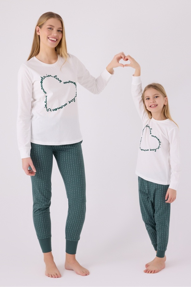 Women's Big Heart Patterned Long Sleeve Pajama Set (Mother and Daughter Can Be Combined)