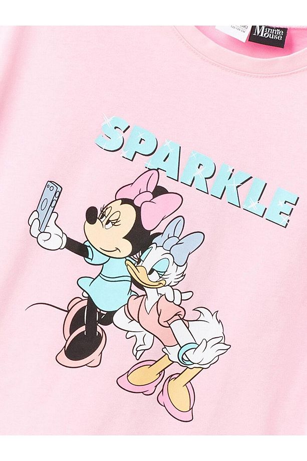 Bisiklet Yaka Minnie Mouse Baskılı Kısa Kollu Kız Çocuk Şortlu Pijama Takımı - 4