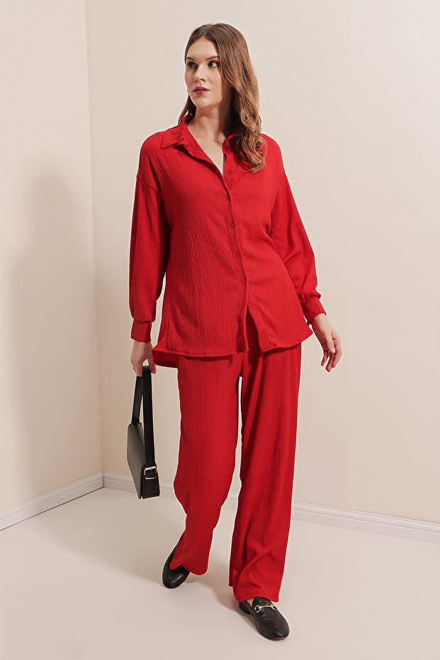 5858 Gestrickter Doppelanzug – Rot - 2