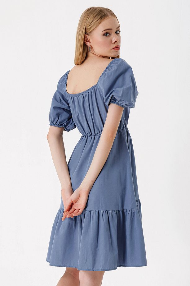 2351 Kloş Poplin Elbise - Indigo - 5