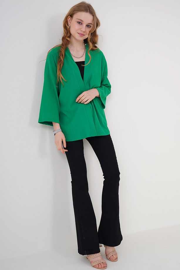 5862 Örme Kimono - Yeşil - 3