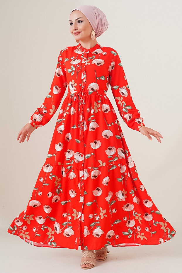 2144 Magnificent Collar Hijab Dress - C.red