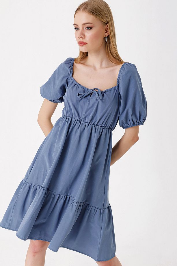 2351 Kloş Poplin Elbise - Indigo - 4