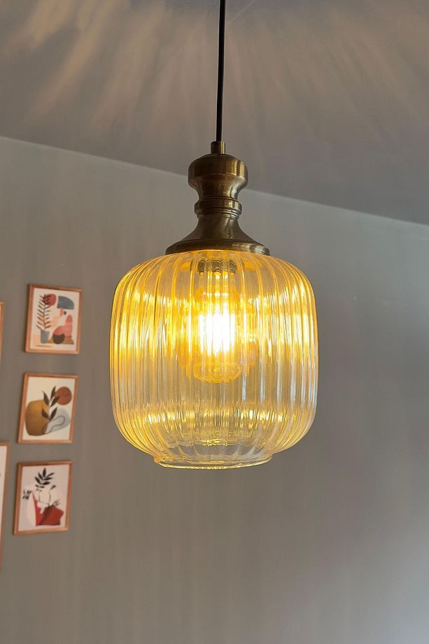 Lumina Cam Bal Rengi Tekli Avize Knob Tokmak Başlık Retro Sarkıt Lamba Restoran Salon Aydınlatma - 5