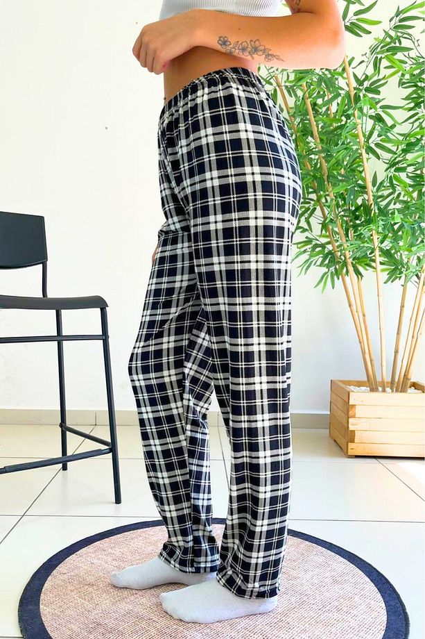 Dreamy Soft Kadife Dokulu Ekose Kareli Süet Pijama Altı Pantolon - 3