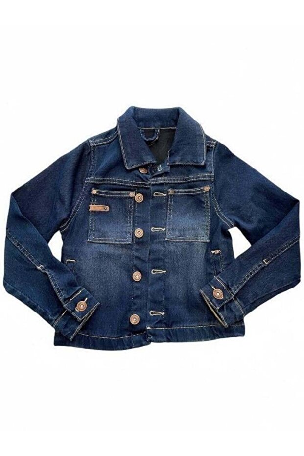 Children's Dark Color Button Detailed Denim Jacket