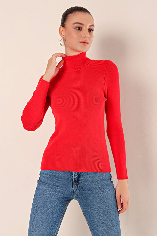 15825 Turtleneck Knitwear Sweater - Red