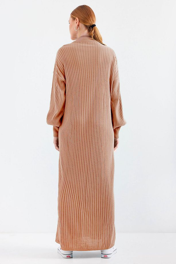 15839 Boydan Triko Elbise - Taba - 7