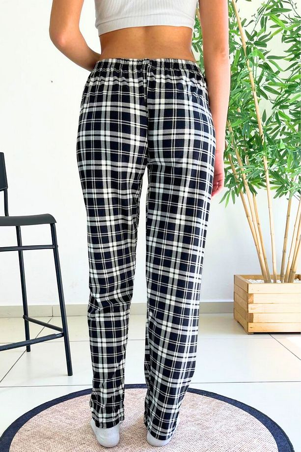 Dreamy Soft Kadife Dokulu Ekose Kareli Süet Pijama Altı Pantolon - 4