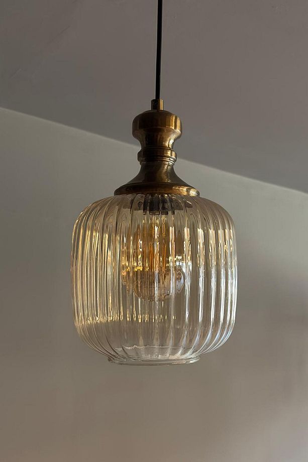 Lumina Cam Bal Rengi Tekli Avize Knob Tokmak Başlık Retro Sarkıt Lamba Restoran Salon Aydınlatma - 3