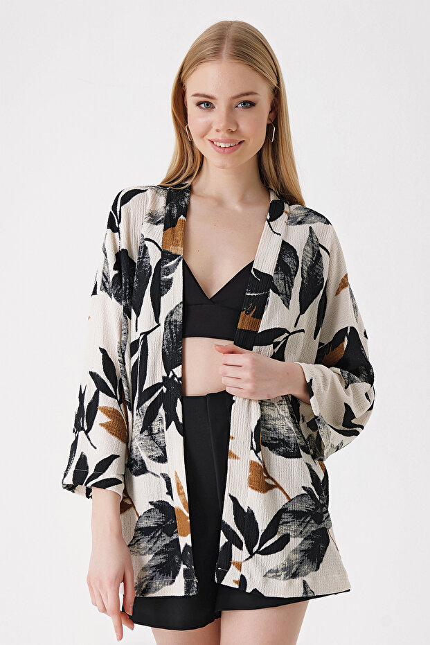 5862 Örme Kimono - D. Siyah - 3