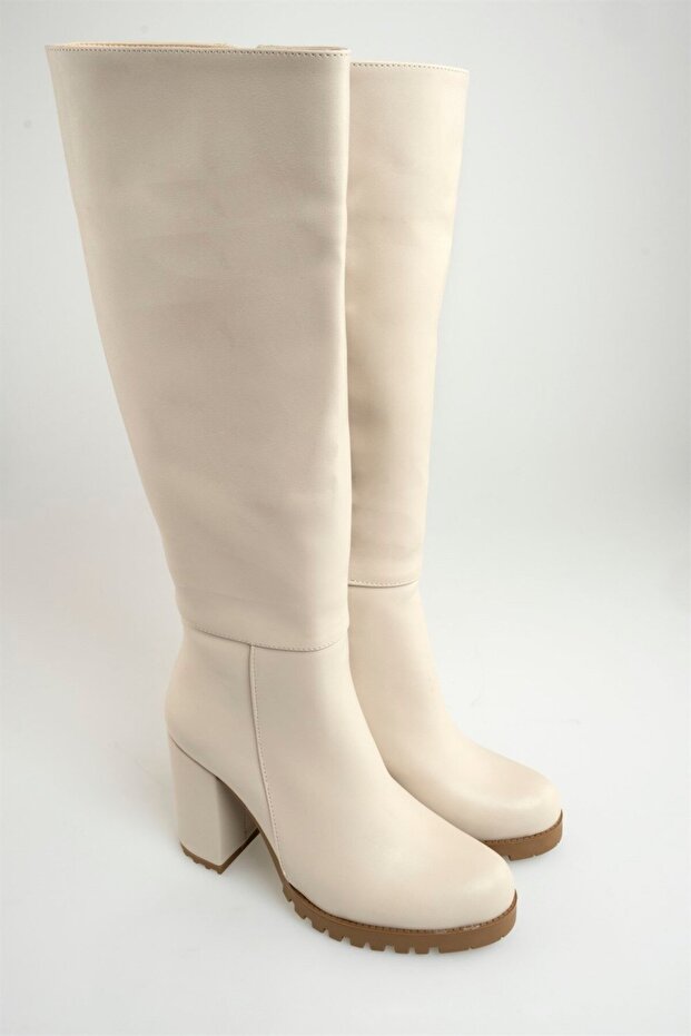 Platform Topuklu Çizme Bej - 7