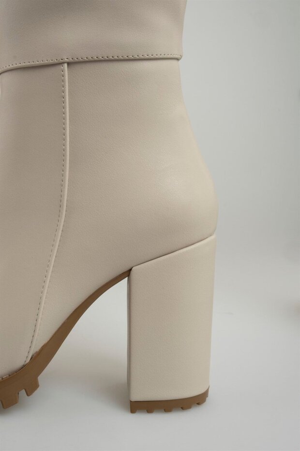 Platform Topuklu Çizme Bej - 9