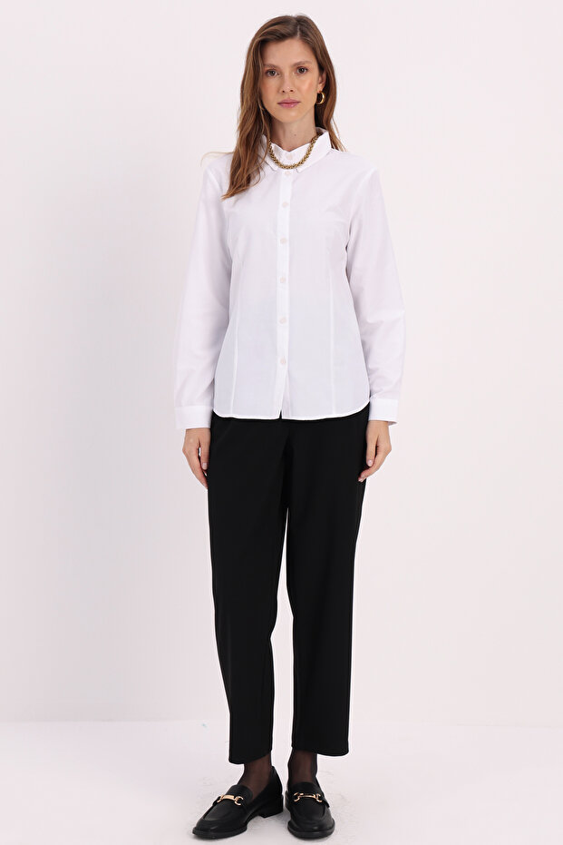 Beyaz Pensli Regular Fit Basic Gömlek - 2