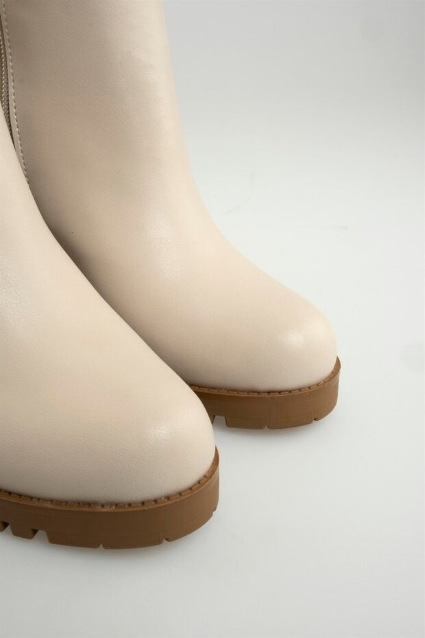 Platform Topuklu Çizme Bej - 8