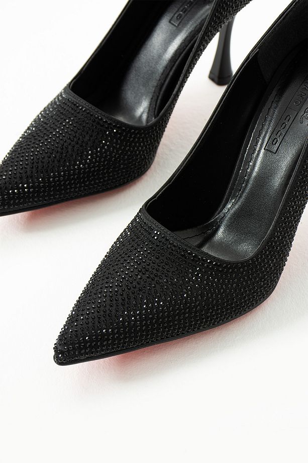 Kadınlar için Parlak Elmas Dekor Moda Parti Yüksek Topuk Stiletto Ayakkabı - 5