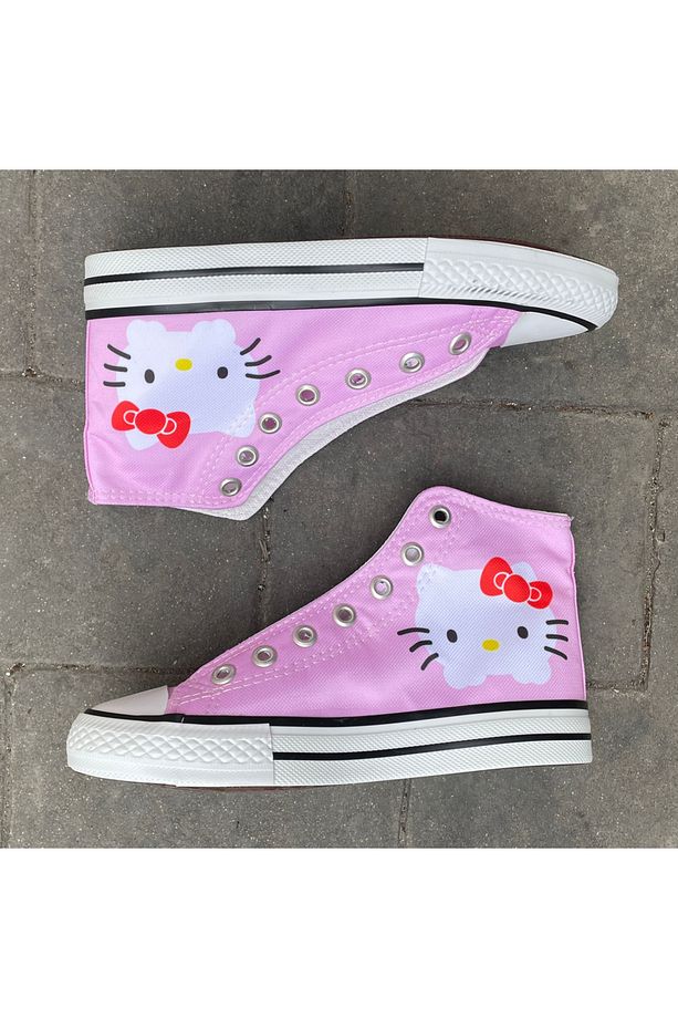 Pembe Hello Kitty - Face Basic Uzun Kanvas Ayakkabı - 2